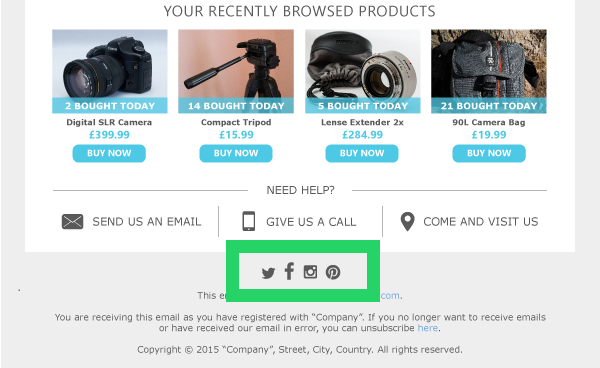 Email Social Media buttons example